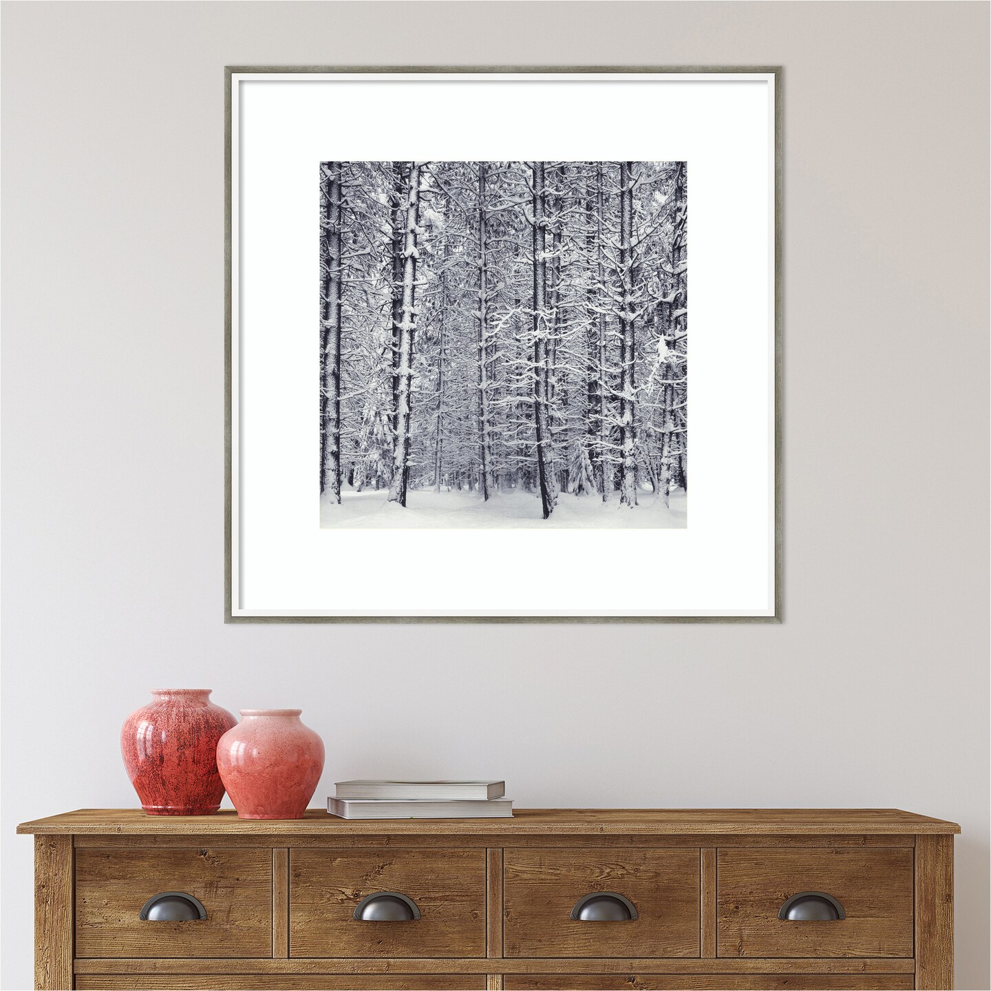Pine Forest in the Snow Yosemite National Park by Ansel Adams Wood Framed Wall Art Print