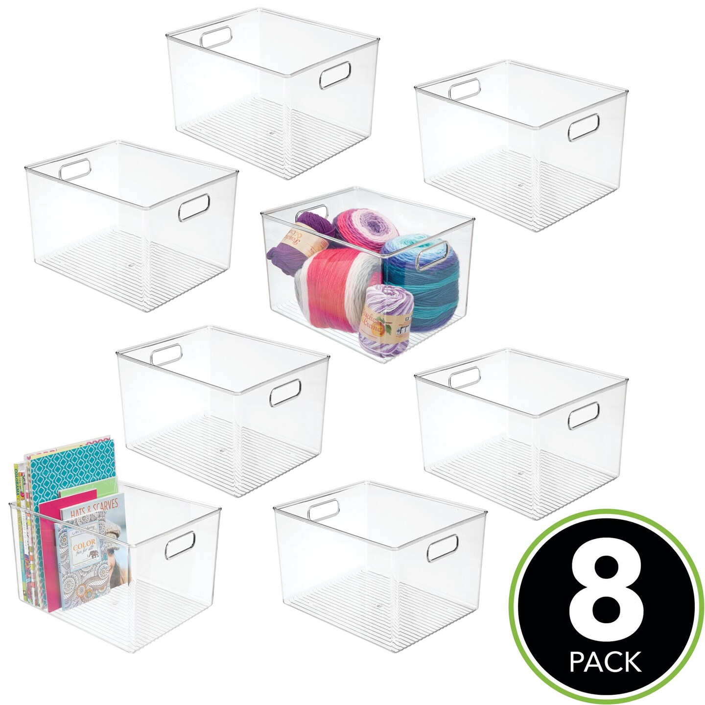 mDesign Plastic Art + Craft Room Storage Organizer Container Bin, 8 Pack, Clear