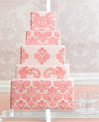 Damask Cake Stencil Tier #2 | C402 by Designer Stencils | Cake Decorating Tools | Baking Stencils for Royal Icing, Airbrush, Dusting Powder | Reusable Plastic Food Grade Stencil for Cakes | Easy to Use &#x26; Clean Cake Stencil