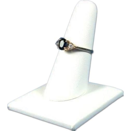 3 White Faux Leather Ring Square Base Finger Displays and 3 Acrylic Jewelry Display Risers