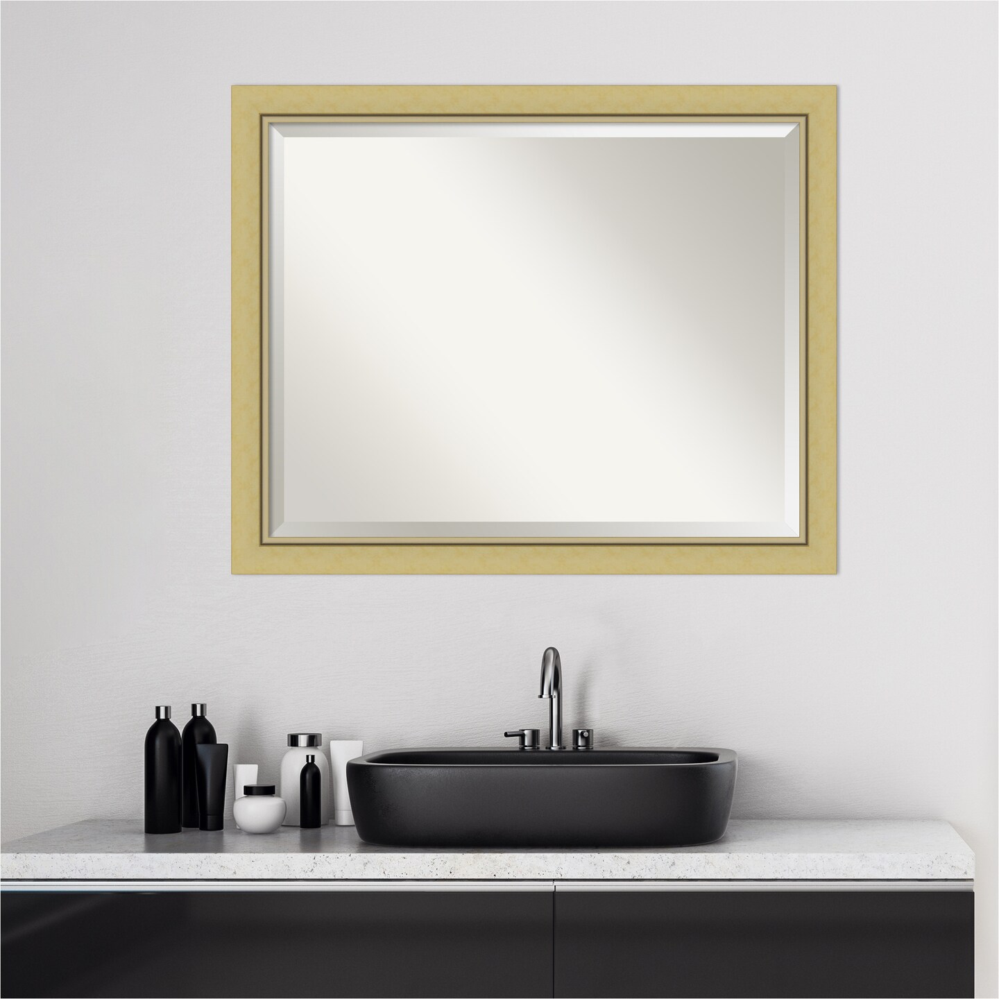 Beveled Bathroom Wall Mirror, Landon Gold Narrow Frame