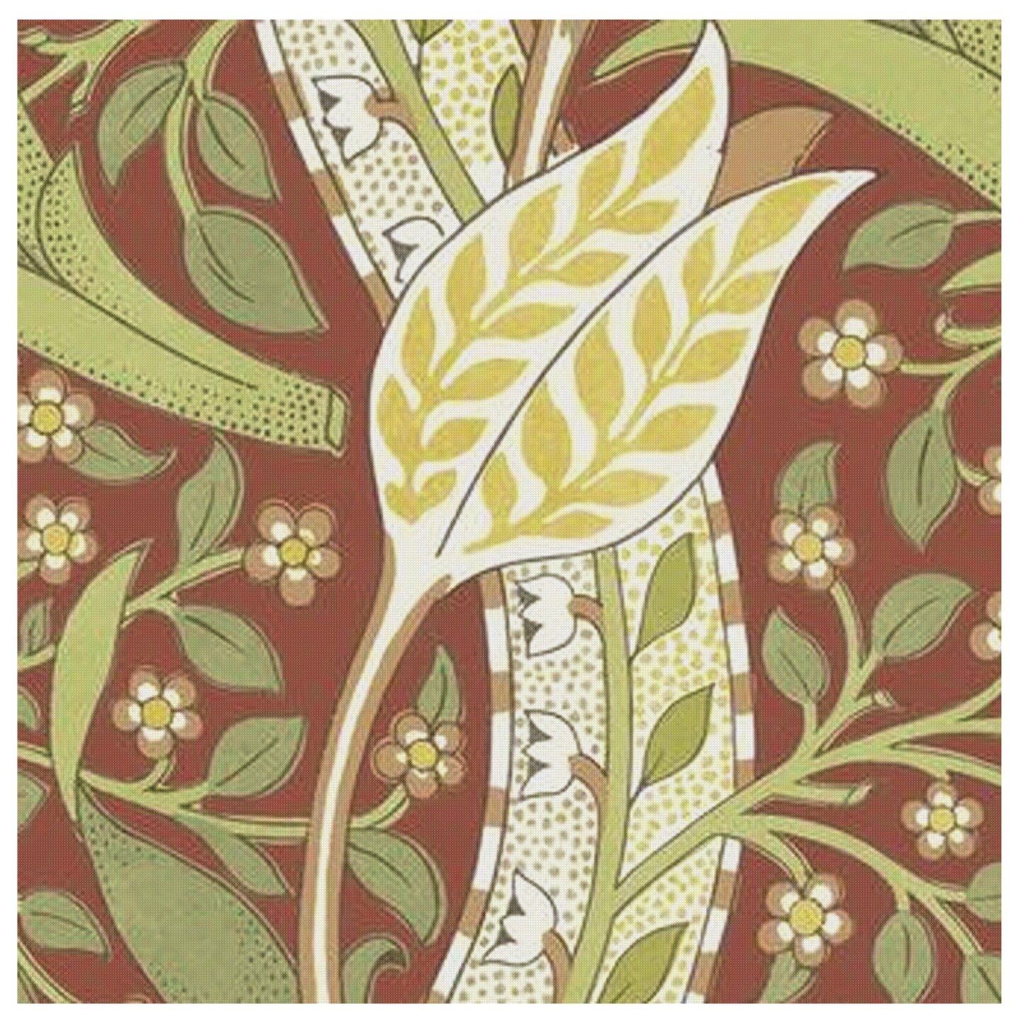 New William Morris Daffodil Flower Design in Earthtones Counted Cross Stitch Pattern