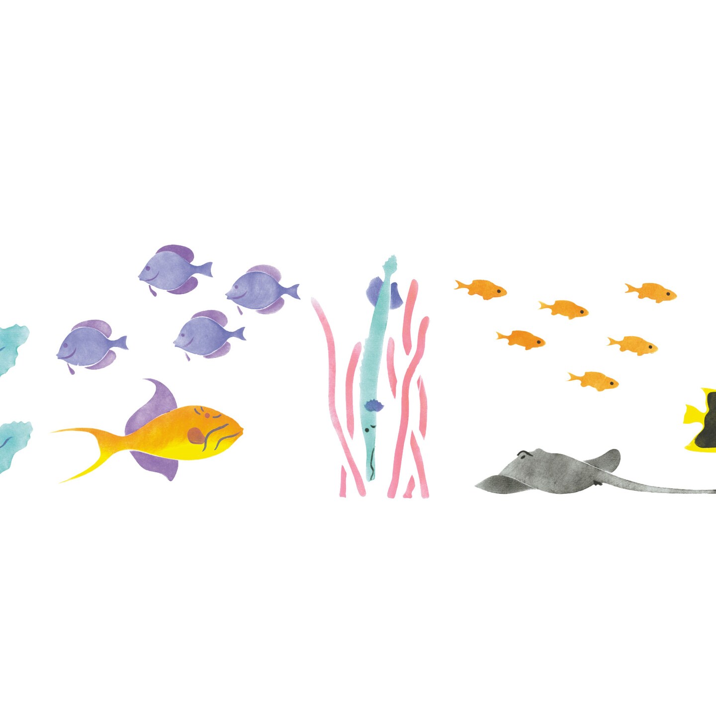 Underwater Scene Wall Stencil | 114 by Designer Stencils | Animal &#x26; Nature Stencils | Reusable Art Craft Stencils for Painting on Walls, Canvas, Wood | Reusable Plastic Paint Stencil for Home Makeover | Easy to Use &#x26; Clean Art Stencil