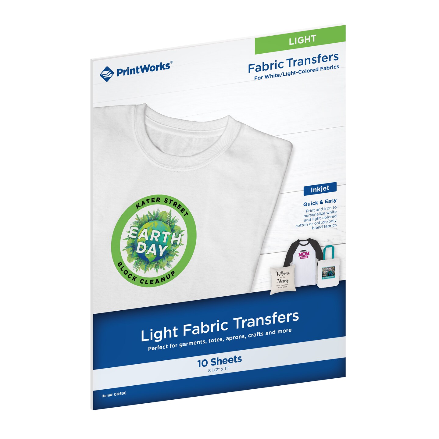 Printworks Light T-Shirt Transfers for Inkjet Printers, 10 Sheets, 8 ½” x 11” (00636-6)
