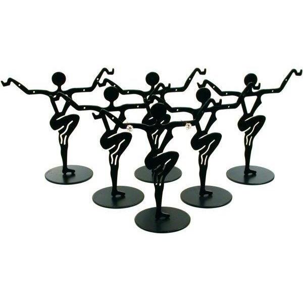 6 Black Metal Earring Dancer Jewelry Showcase Display Stands 3.25"