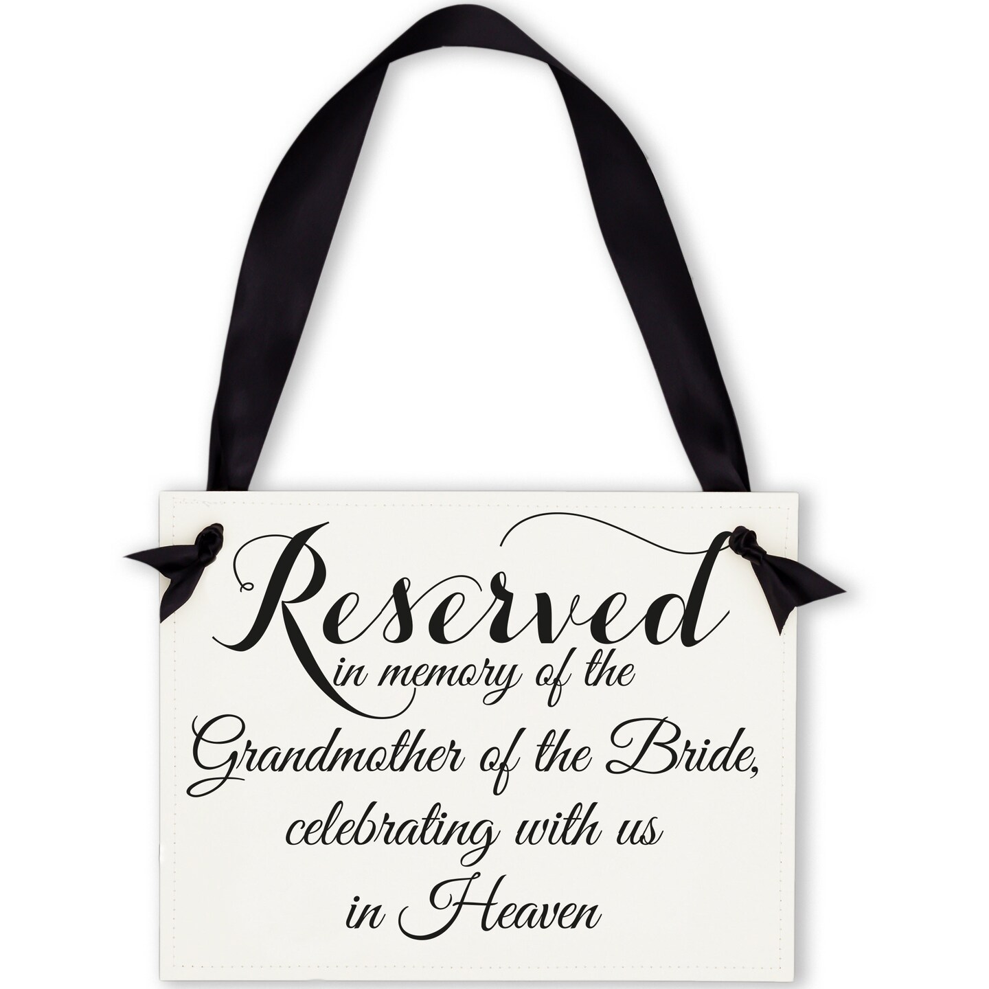 Ritzy Rose Grandmother of the Bride Memorial Sign - Black on 11x8in White Linen Cardstock with Black Ribbon