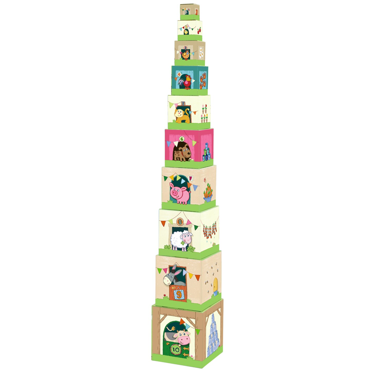 HABA On the Farm Sturdy Cardboard Nesting &#x26; Stacking Cubes - Blocks Reinforce Numbers 1 to 10