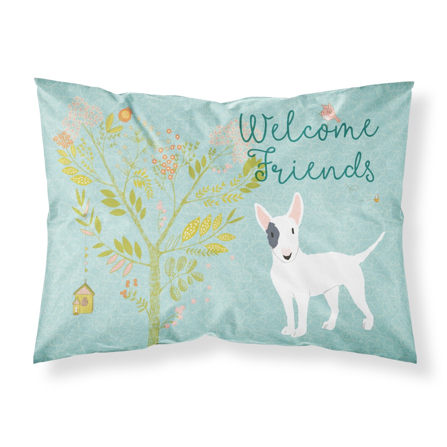 &#x22;Caroline&#x27;s Treasures &#x22;&#x22;Welcome Friends White Patched Bull Terrier&#x22;&#x22; Printed, Polyester Envelope Closure pillowcase, Standard, Multicolor&#x22;