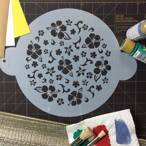 8-Inch Hibiscus Round Cake Stencil Top | C134 by Designer Stencils | Cake Decorating Tools | Baking Stencils for Royal Icing, Airbrush, Dusting Powder | Reusable Plastic Food Grade Stencil for Cakes | Easy to Use &#x26; Clean Cake Stencil