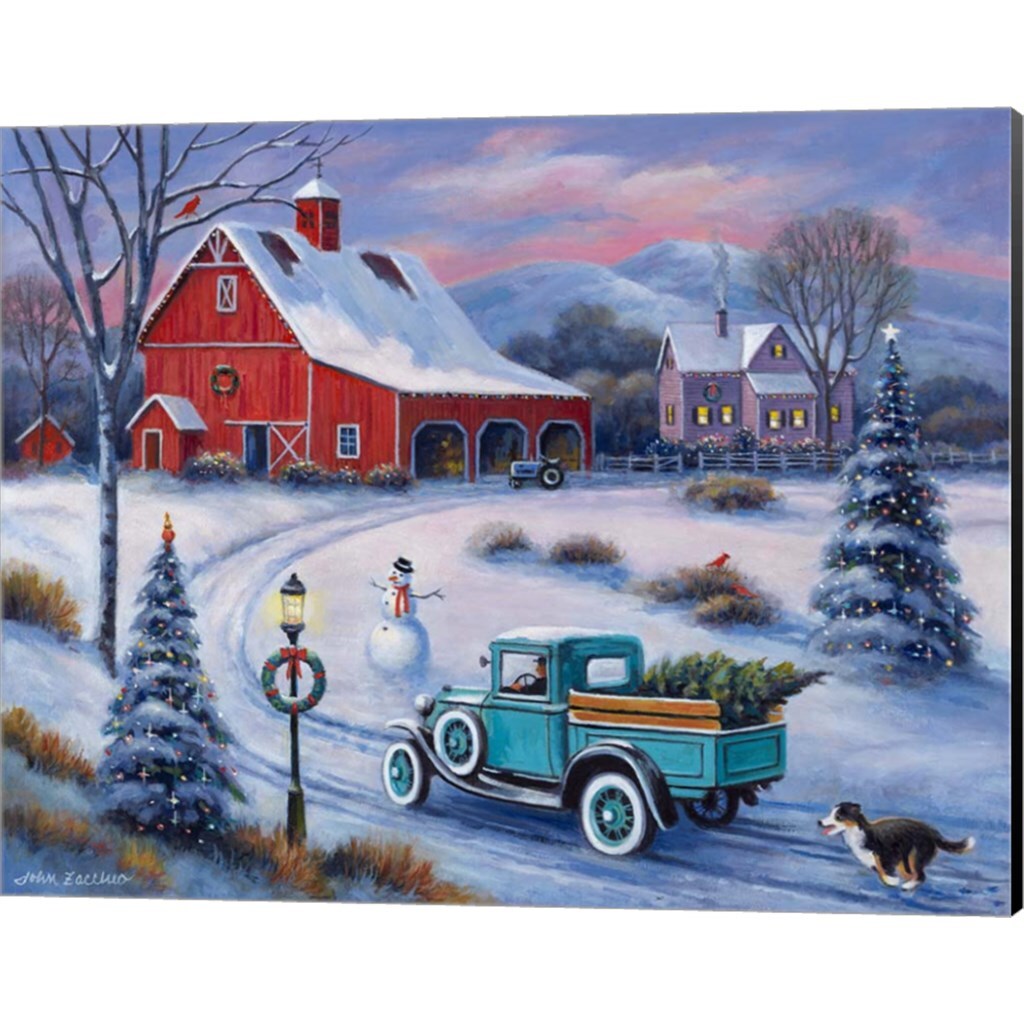 Bringing Home the Tree by John Zaccheo 20 x 16 Canvas Wall Art 