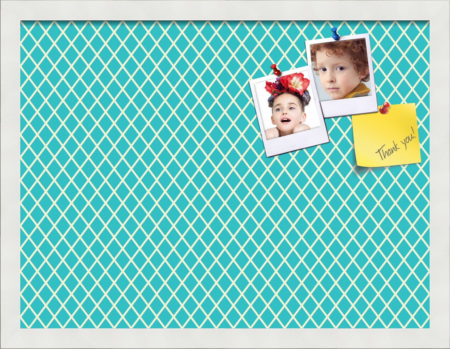 PinPix Custom Bulletin Board Neon Blue Diamond Poster Board Has a Fabric Style Canvas Finish, Framed in Satin White Frame, by ArtToFrames (PinPix-350)