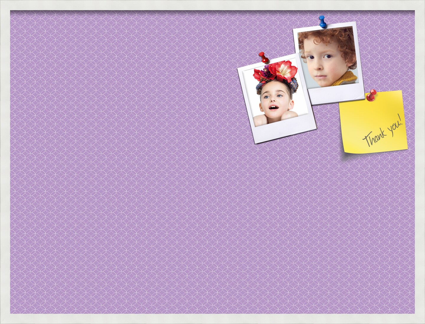 PinPix Custom Bulletin Board Purple Circles Poster Board Has a Fabric Style Canvas Finish, Framed in Satin White Frame, by ArtToFrames (PinPix-493)