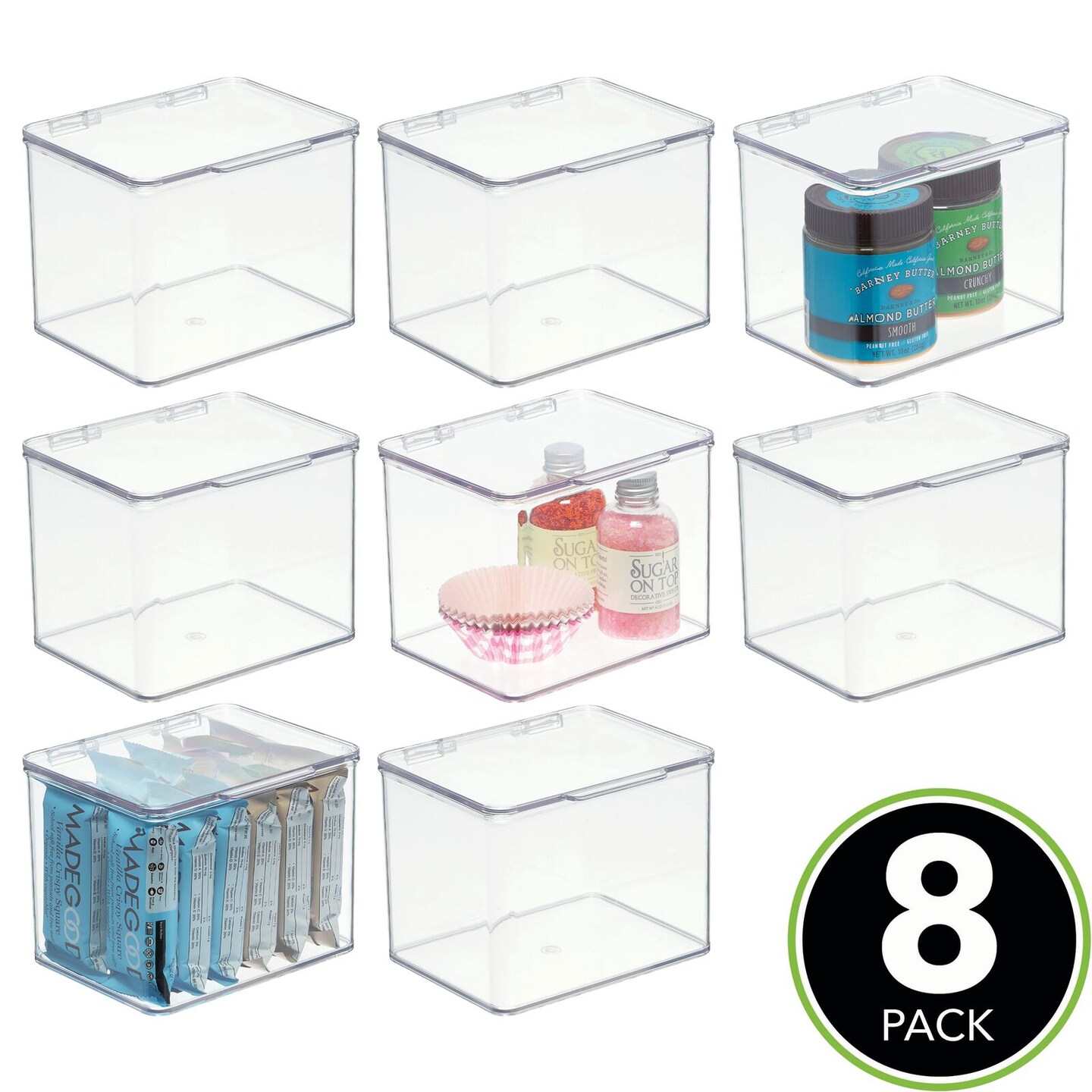 mDesign Plastic Stackable Kitchen Food Storage Box, Hinged Lid, 8 Pack -  Clear