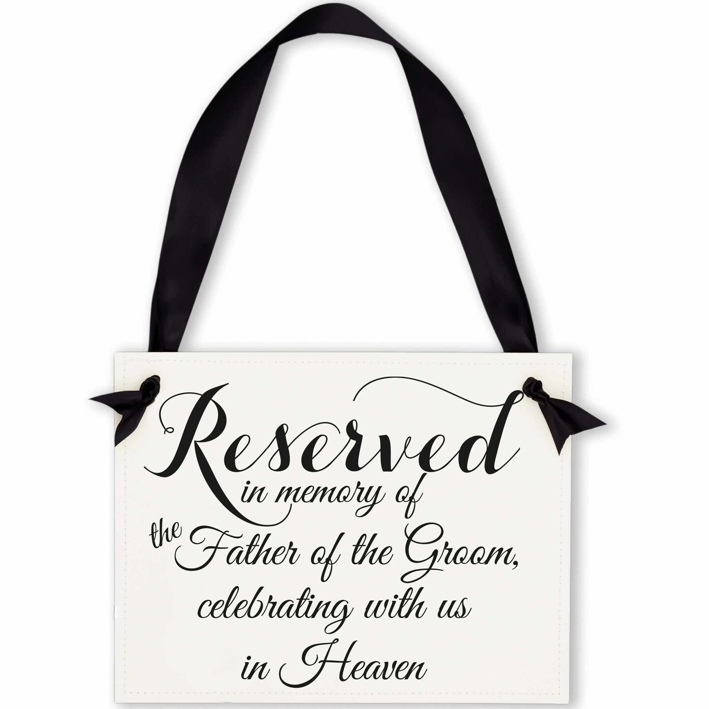 Ritzy Rose Father of the Groom Memorial Sign - Black on 11x8in White Linen Cardstock with Black Ribbon