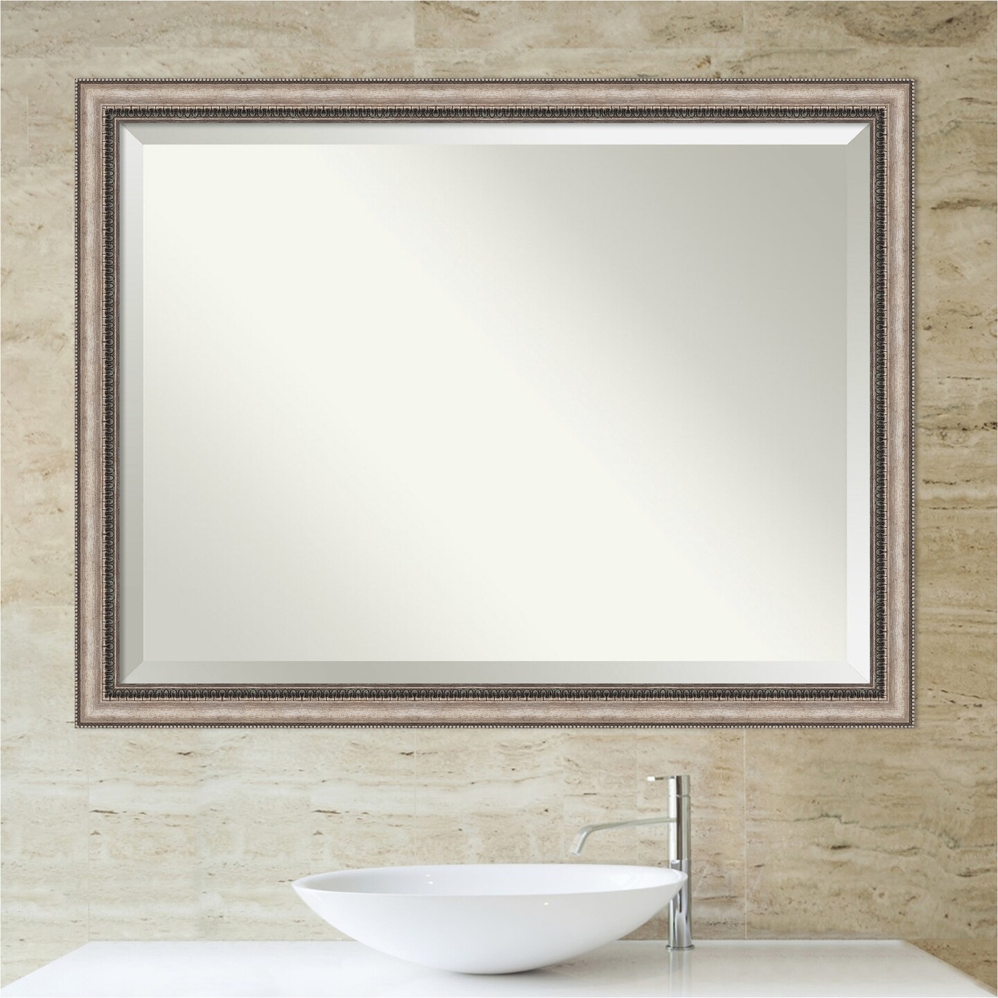 Beveled Bathroom Wall Mirror, Lyla Ornate Silver Frame