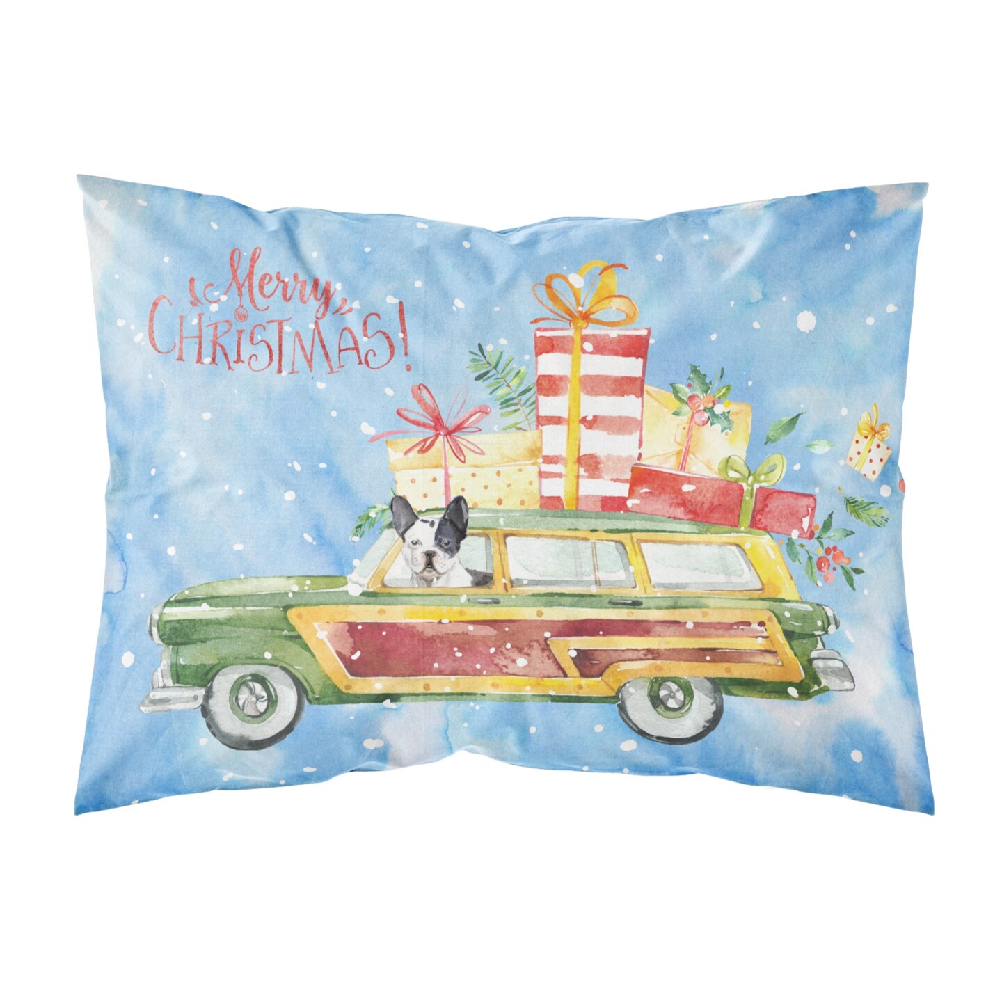 Merry Christmas French Bulldog Fabric Standard Pillowcase