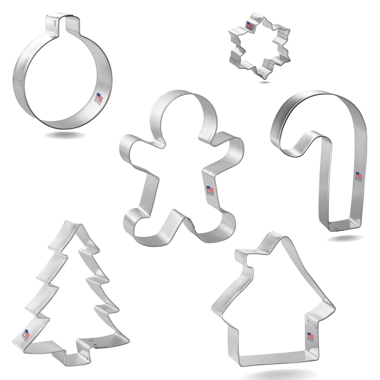 CookieCutter.com Gingerbread House 6 Piece Cookie Cutters Set, Christmas Tree, Gingerbread Man, House, Candy Cane, Tin Plate Steel, USA