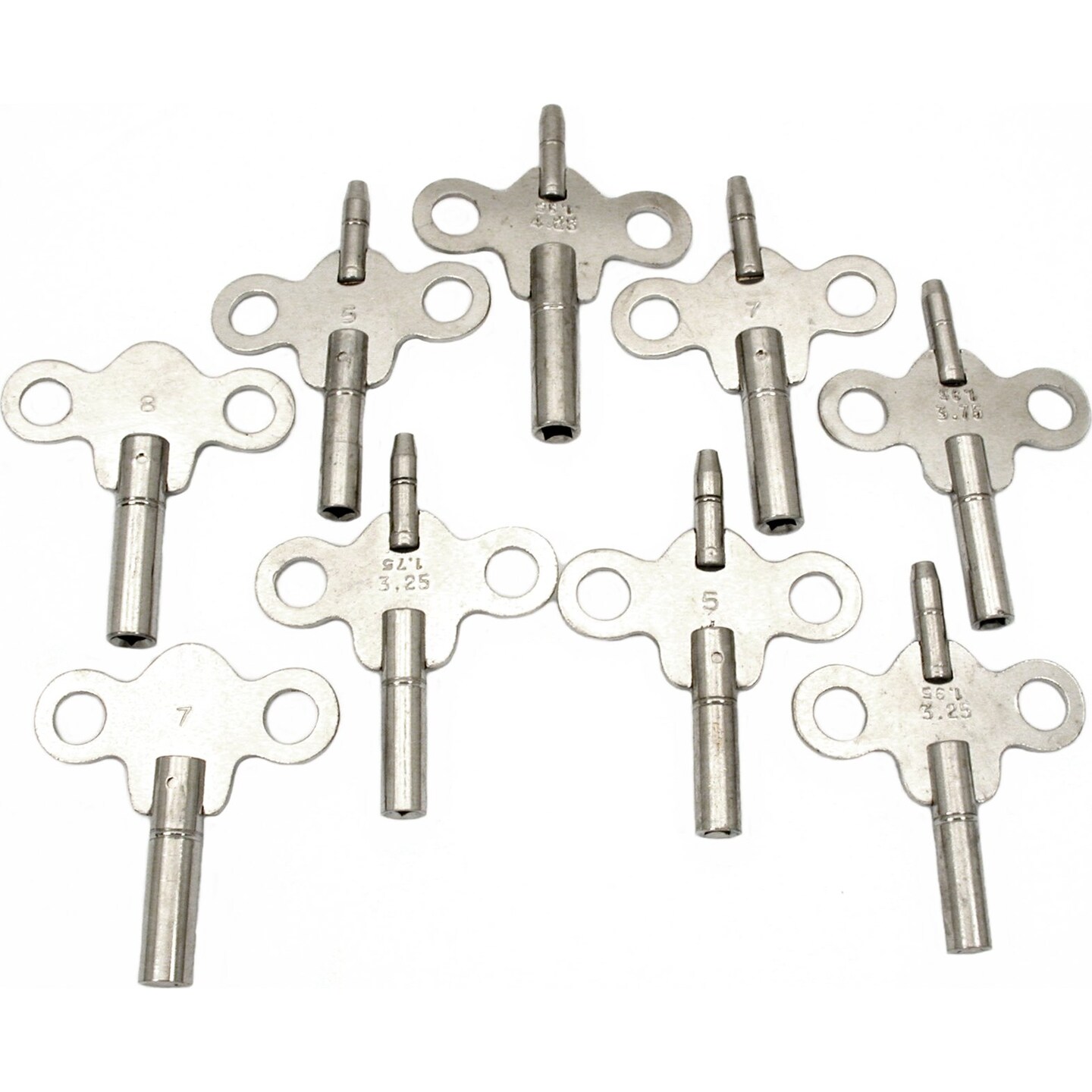 9 Double End Clock Winding Keys Assorted Sizes Steel