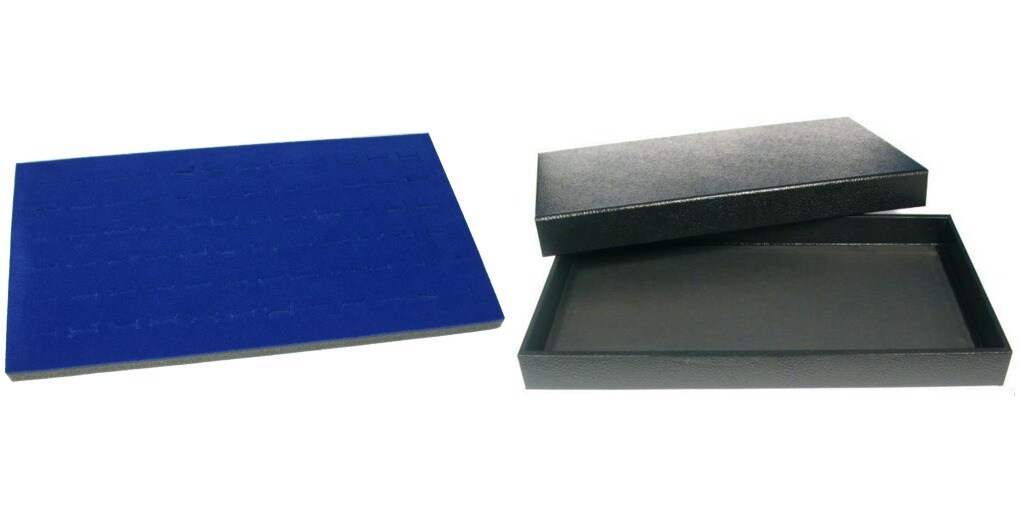 Black Jewelry Display Case (Removable Magnetic Lid) w/ Blue Foam 72-slot Display