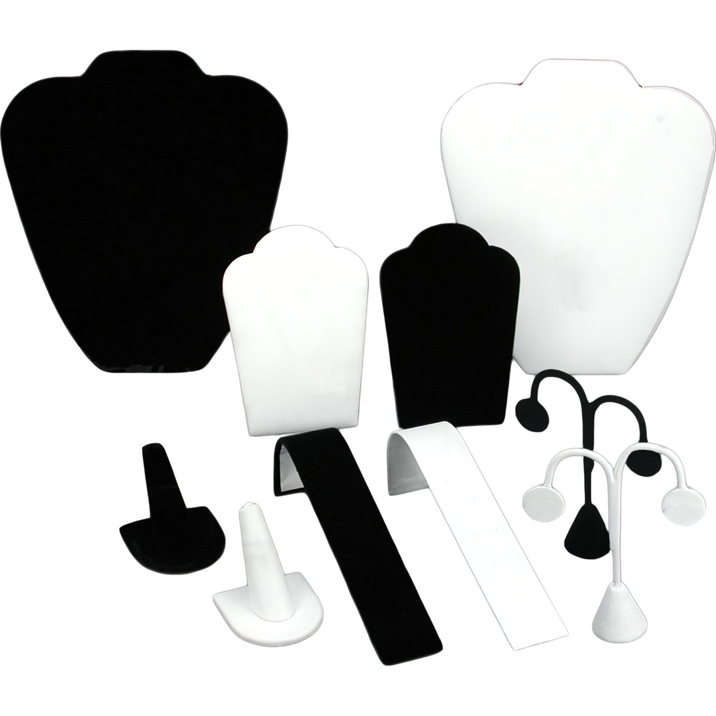 Black Velvet &#x26; Faux White Leather Jewelry Display 10 Piece Set