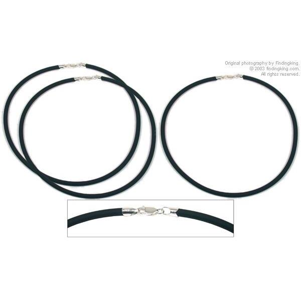 Rubber Cord Necklaces Black 16&#x22; 3Pcs