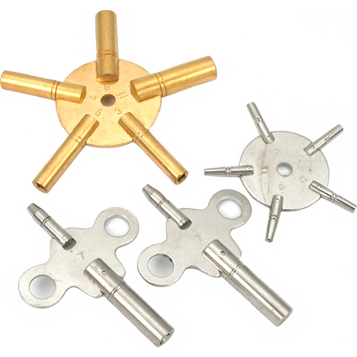 12 Clock Keys Two 5 Pronged Winding Tools Sz 3,5,7,9,11