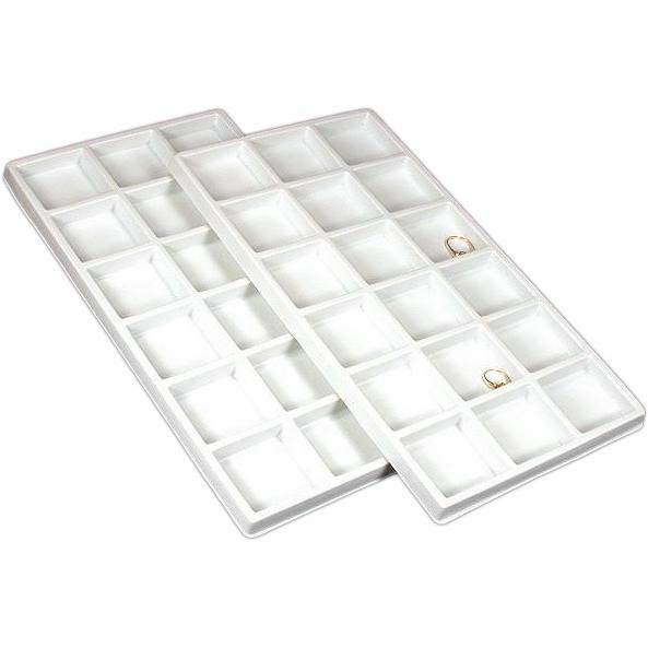 2 White Plastic 18 Compartment Jewelry Tray Inserts
