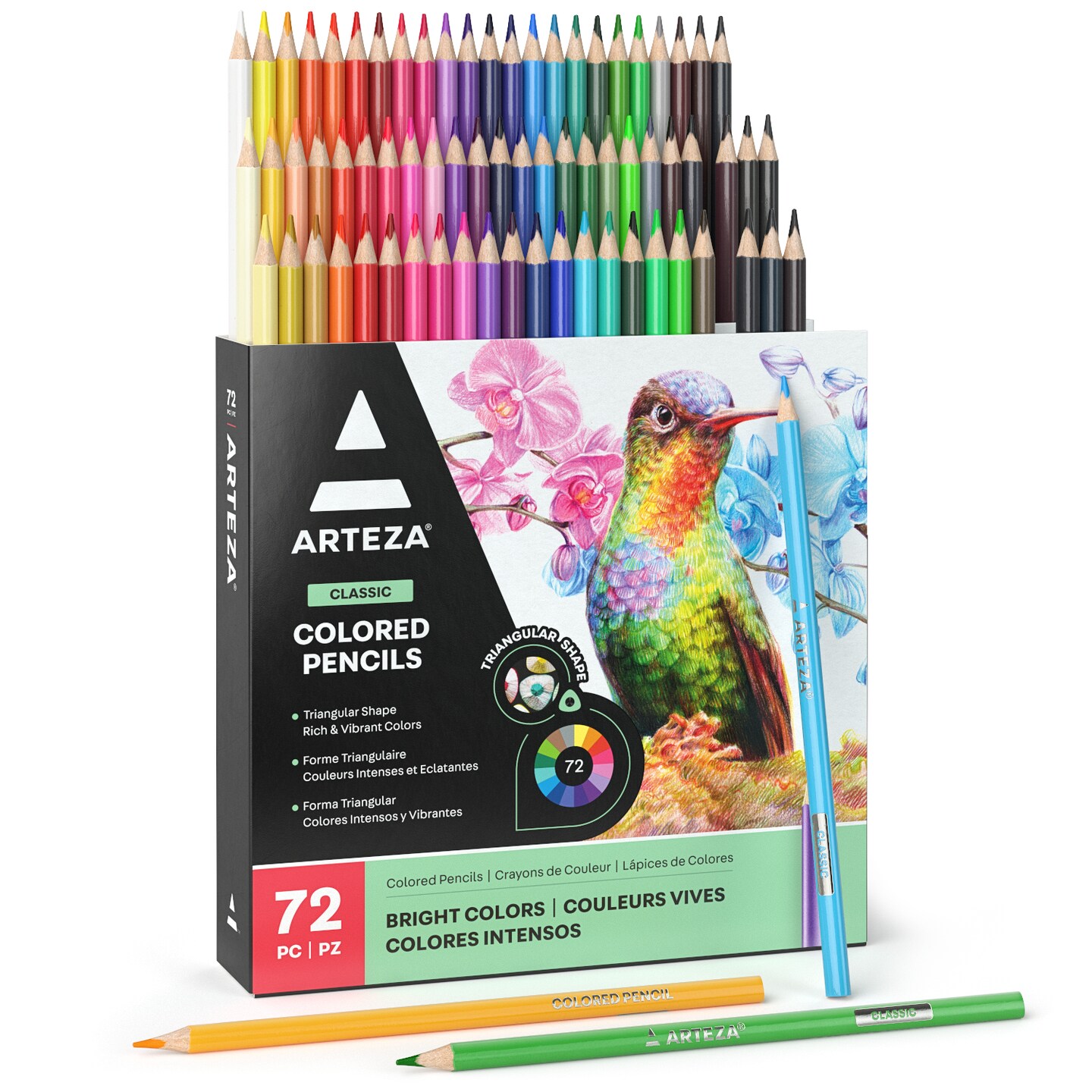 Arteza Colored Pencils with Case, 72 Assorted Vibrant Colors, Pencil Crayons for Coloring Books
