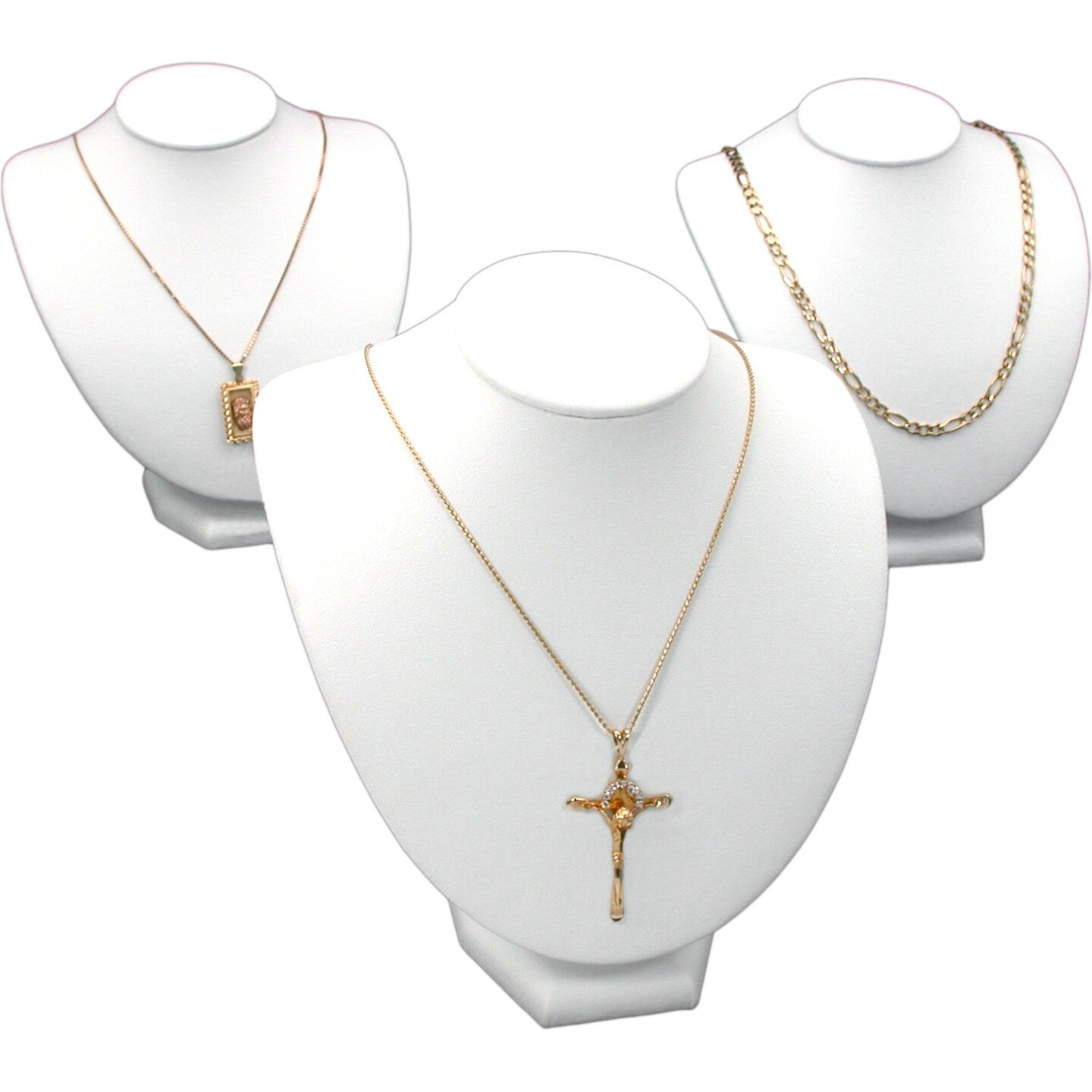 3Pc White Leather Jewelry Necklace Display Bust 8&#x22; New