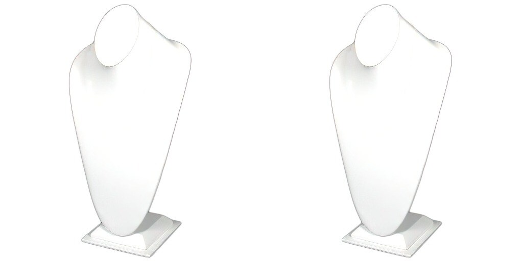 White Faux Leather Necklace Bust Jewelry Display 14 1/2" 2 Pcs