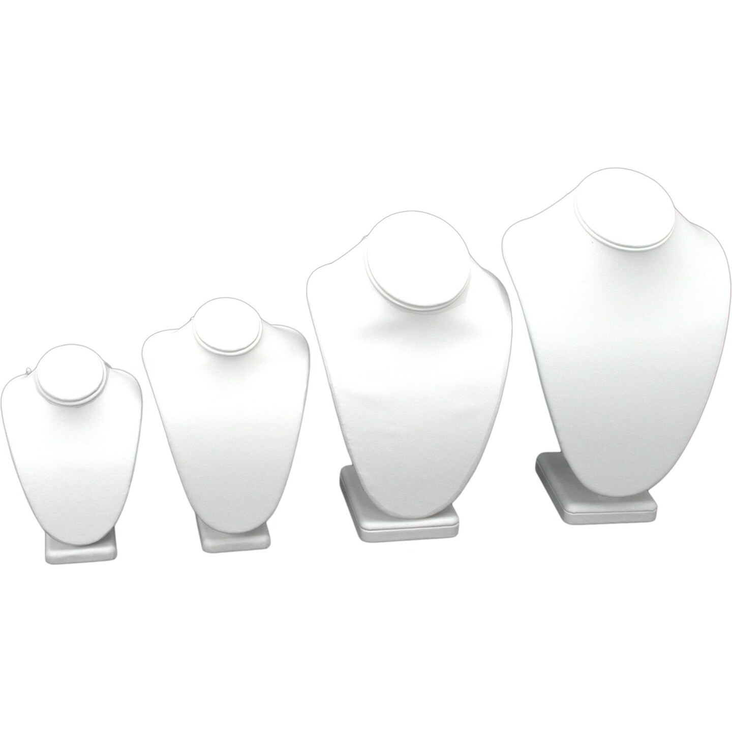 White Faux Leather Jewelry Display Bust 4Pc Set 6 1/4&#x22;-11&#x22;