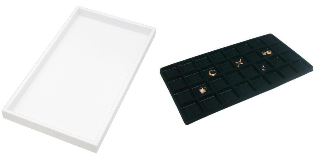12 Black 32 Slot Jewelry Display Inserts & White Plastic Trays