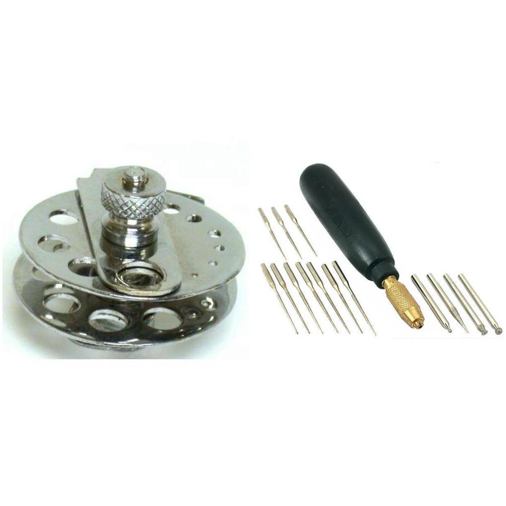 Bead Pearl Vise Diamond Coated Burs &#x26; Reamers with File Handle Beading Kit 17Pcs