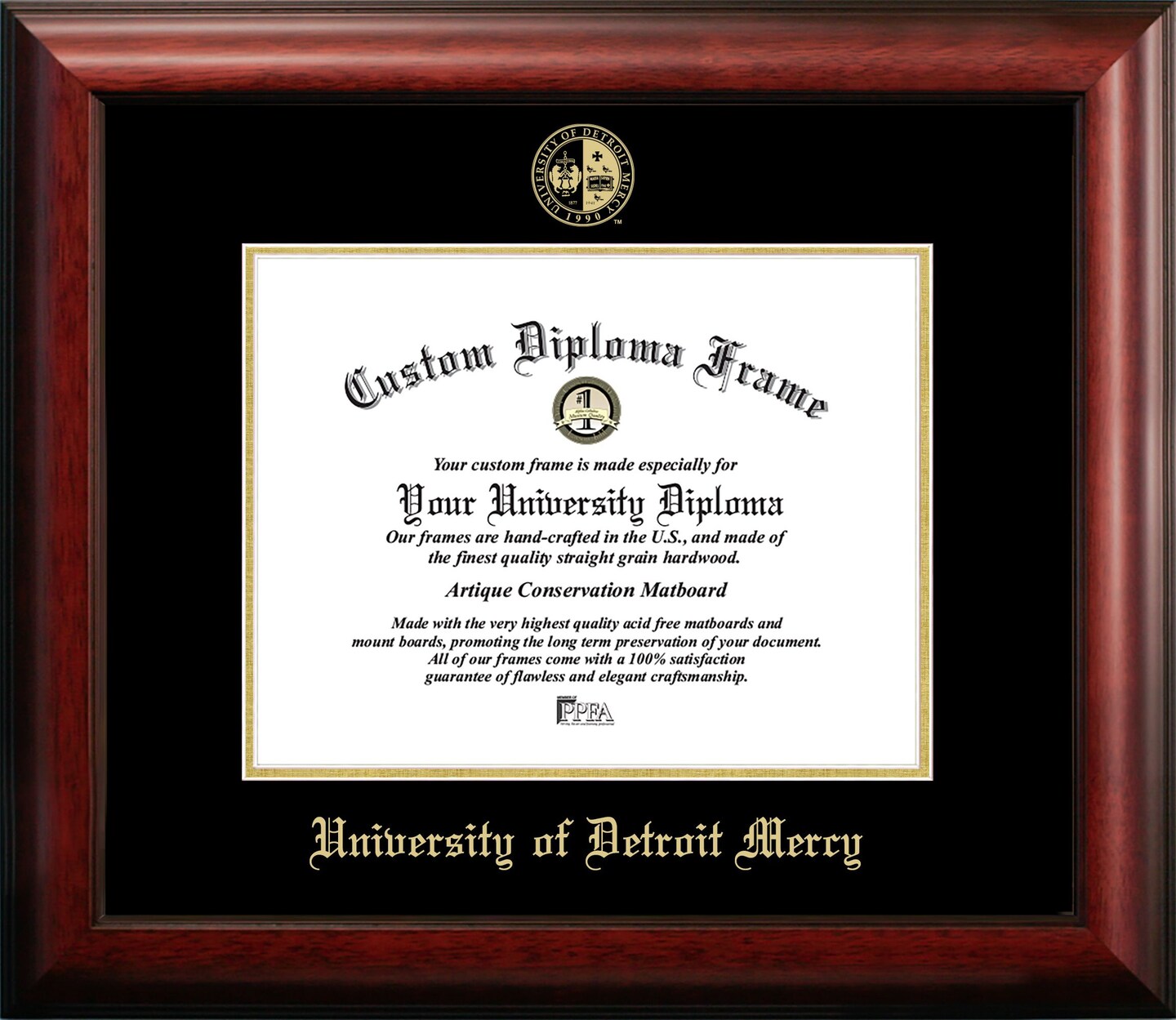 University Of Detroit, Mercy 11w x 8.5h Gold Embossed Diploma Frame