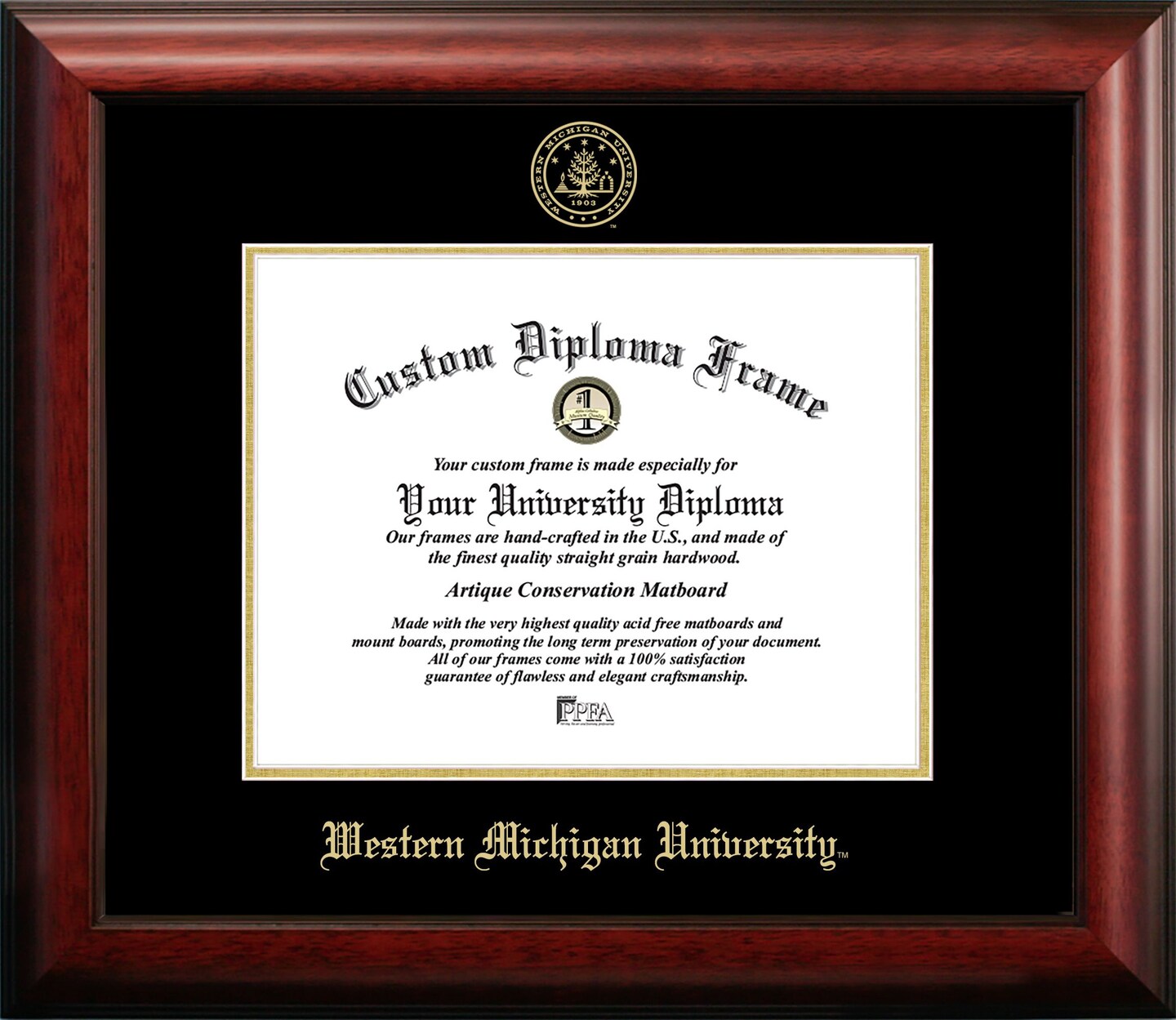 Western Michigan University 11w x 8.5h Gold Embossed Diploma Frame