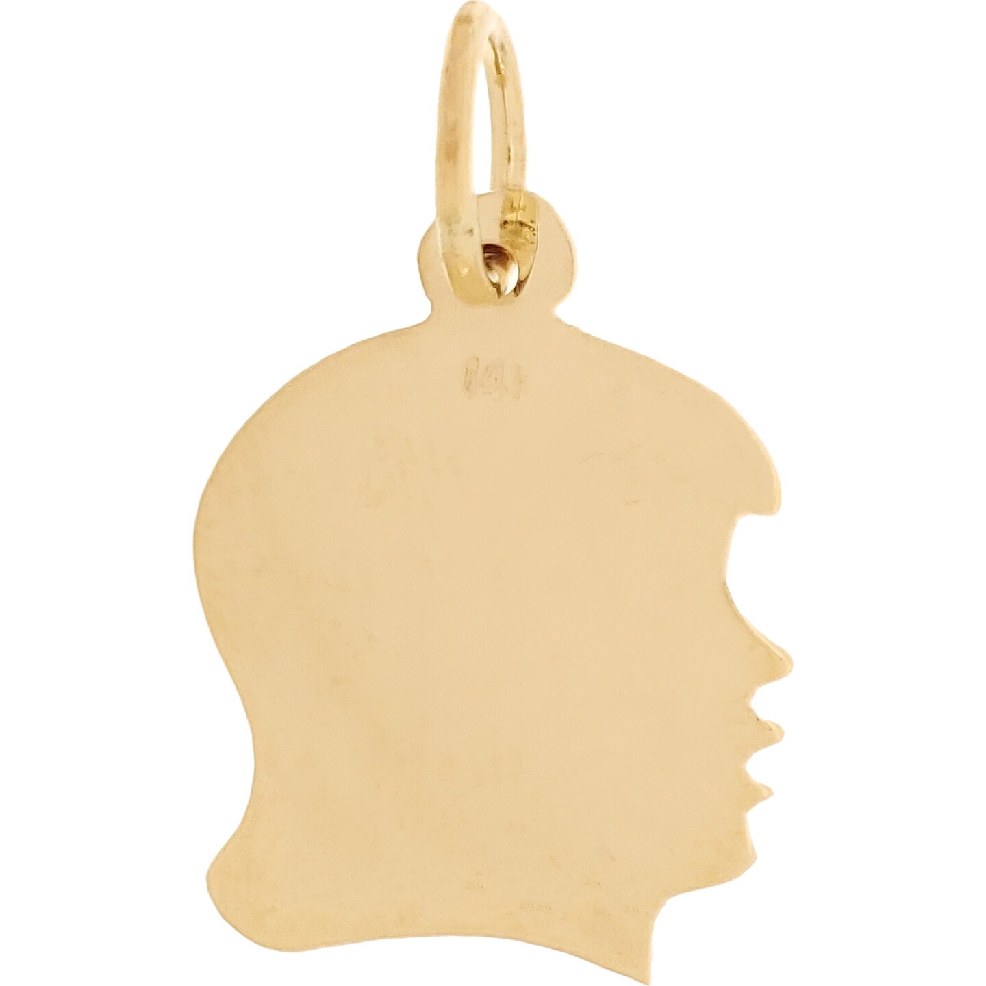 Girl Head Silhouette Charm 14K Gold 17.5mm