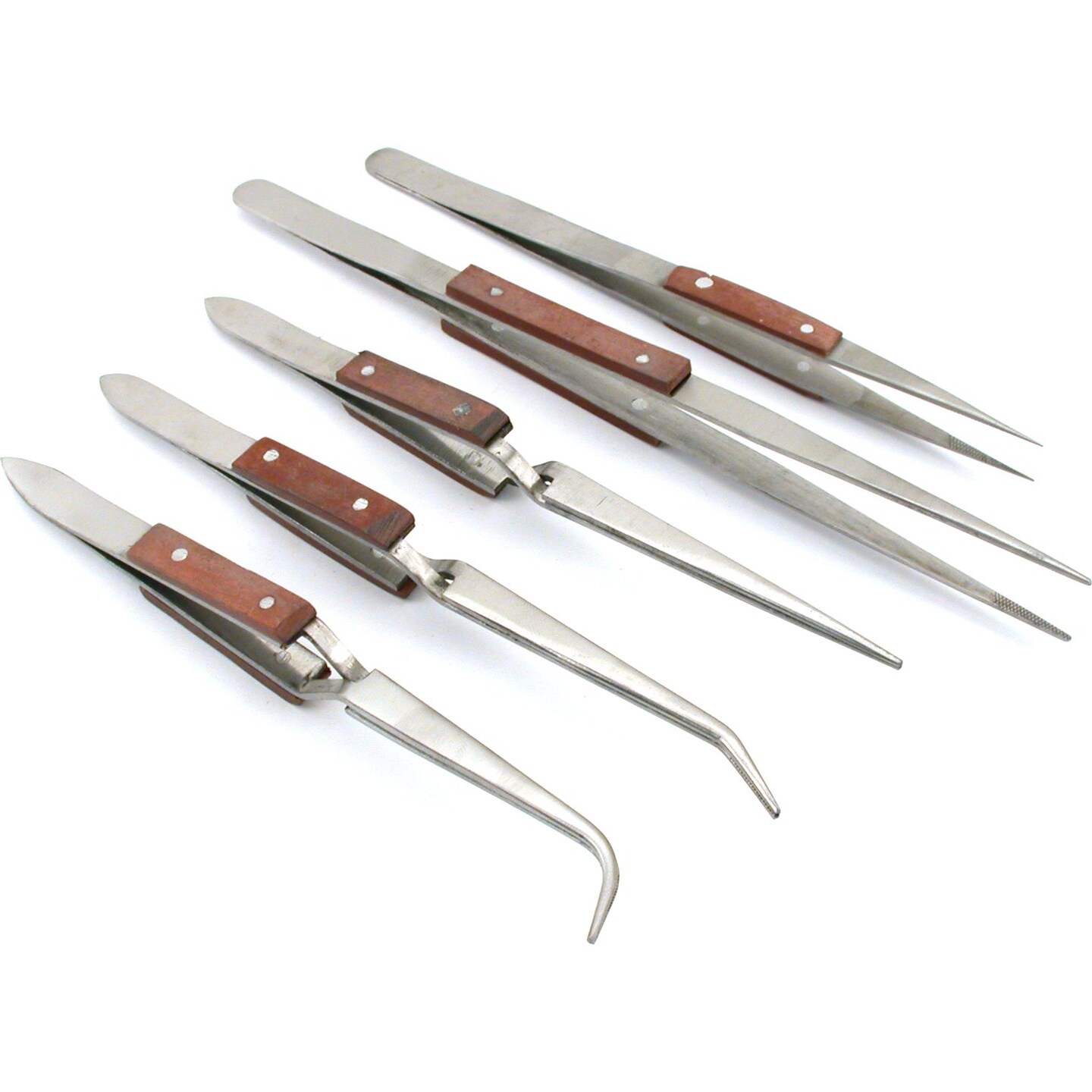 5Pc Fiber Tweezer Set Cross Locking Jewelers Hobby Tool
