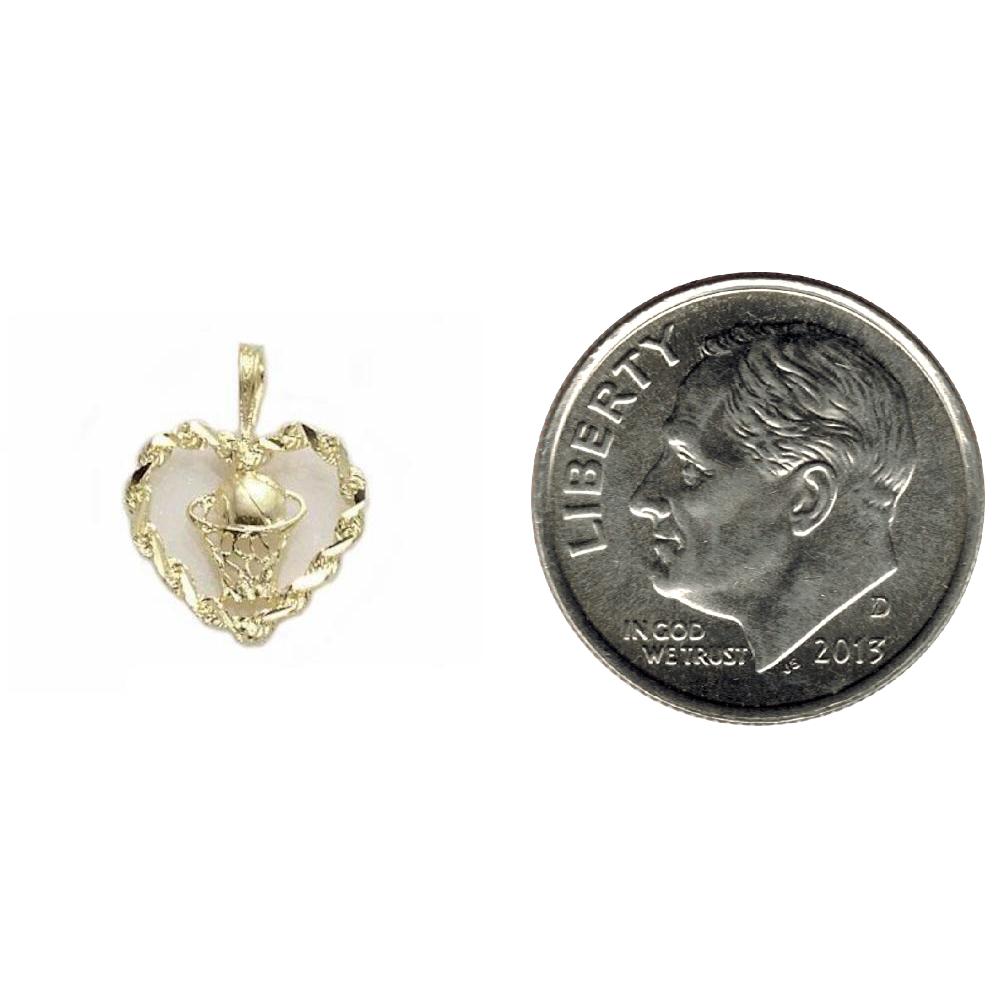 14K Gold BASKETBALL &#x26; HOOP IN ROPE HEART