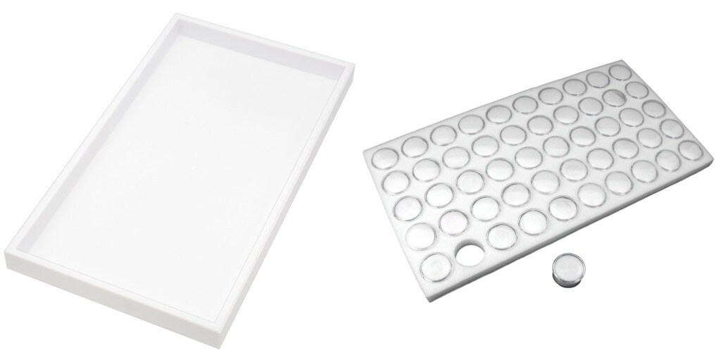 2 White Plastic Stackable Jewelry Display Trays w/ White 50 Gem Jar Inserts