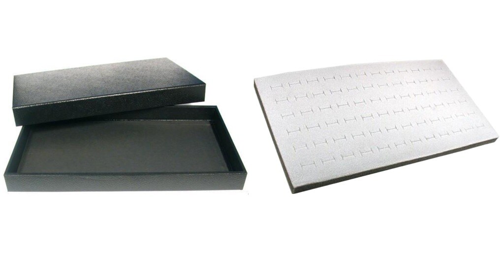 Black Jewelry Display Case (Removable Magnetic Lid) w/ Gray Foam 72-slot Display