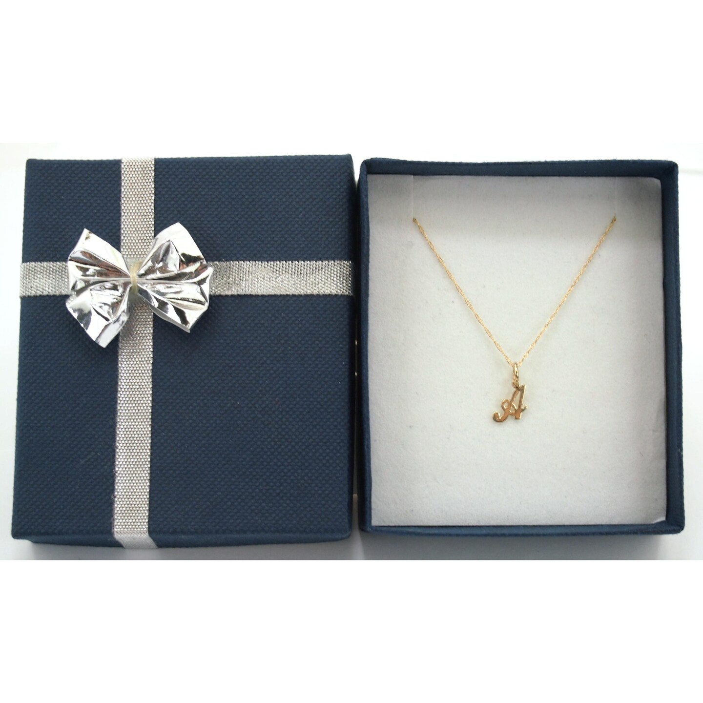 14k Yellow Letter &#x22;A&#x22;  Charm with 18&#x22; Gold Cable Chain &#x26; Gift box
