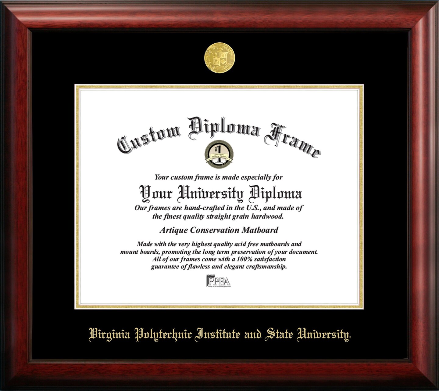Virginia Tech 15.5w x 13.5h Gold Embossed Diploma Frame