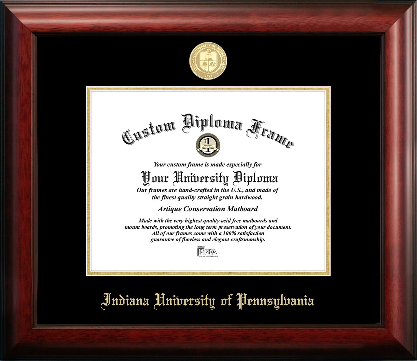 Indiana University of Pennsylvania 11w x 8.5h Gold Embossed Diploma Frame