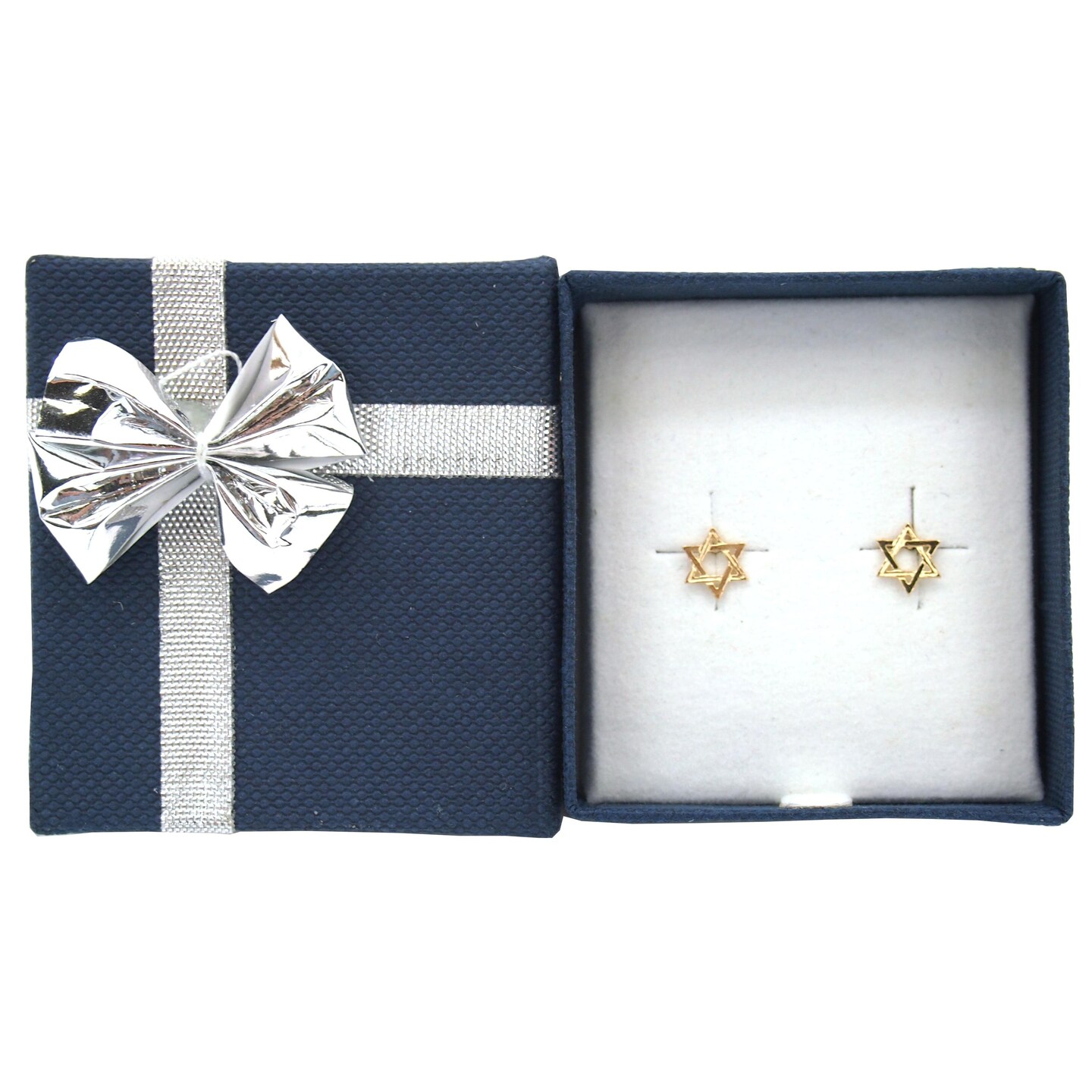 14K Yellow Gold Star of David Earrings with Bow Tie Jewelry Gift box