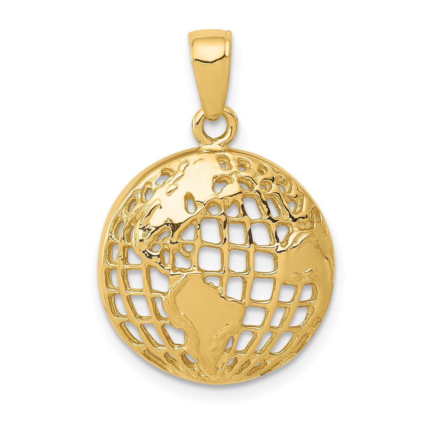 14K Yellow Gold Globe Charm Polished World Pendant