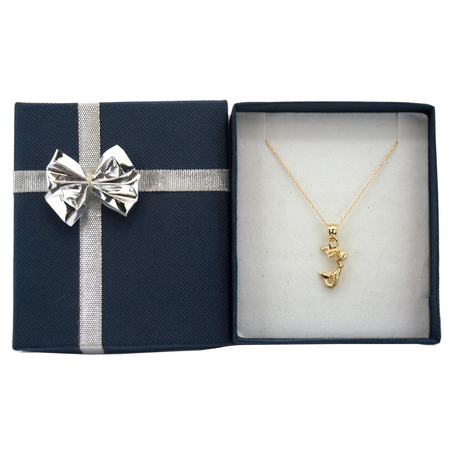 14K Yellow Gold Mermaid Charm with 18&#x22; Gold Cable Chain &#x26; Gift Box