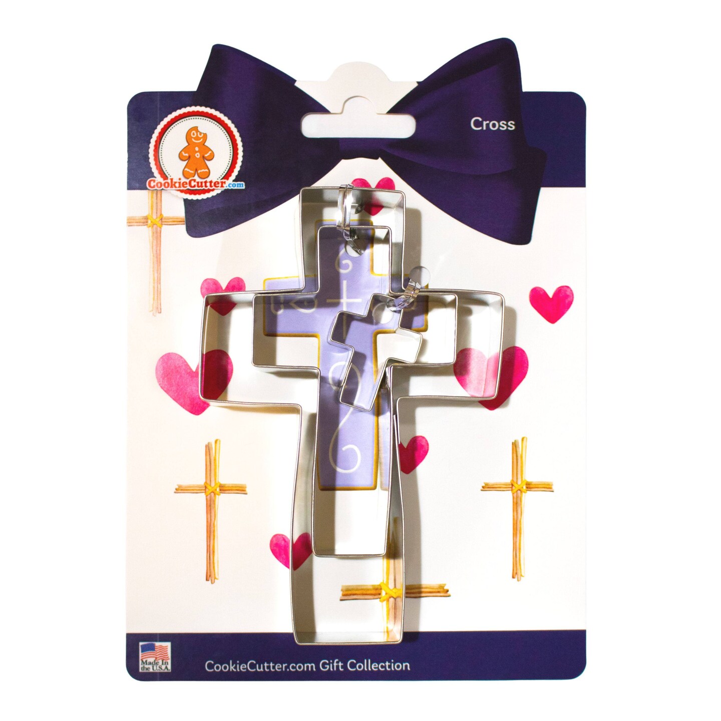 CookieCutter.com Religious Cross Cookie Cutter Set 3 Piece, Hang Tag Cookie Recipe Card, Large, Medium, Small, Tin Plate Steel, USA