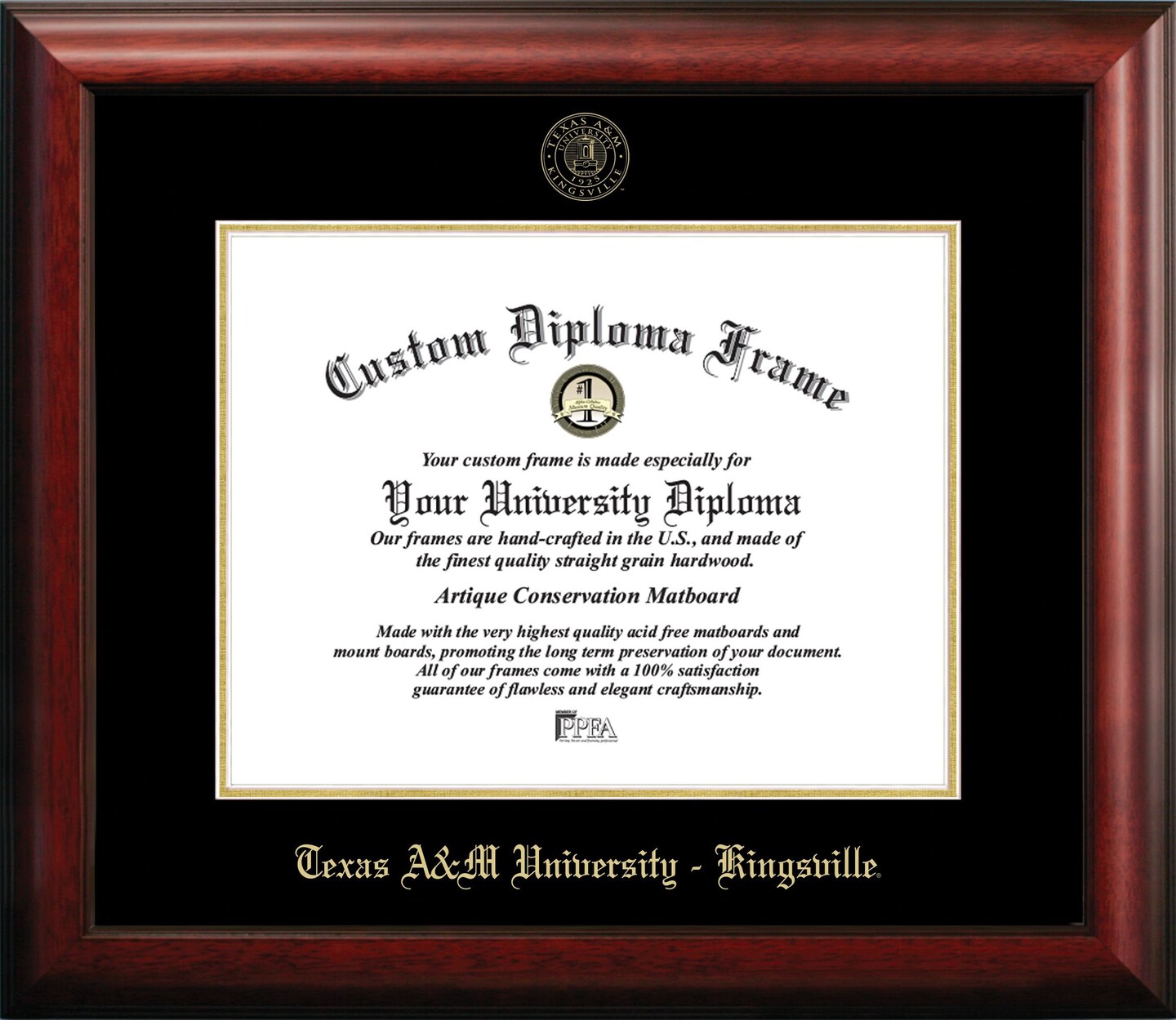 Texas A&M Kingsville University 14w x 11h Gold Embossed Diploma Frame