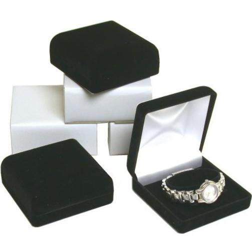 6 Black Flocked Watch &#x26; Bracelet Jewelry Gift Boxes