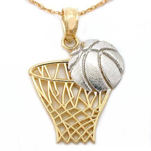14K TT Gold Basketball Hoop Charm 18&#x22; Chain Jewelry